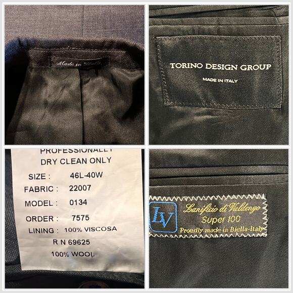 Custom Italian Designer Mens Suit 46L 36x30 Gray Wool Super 100s Luxury - Picture 16 of 16
